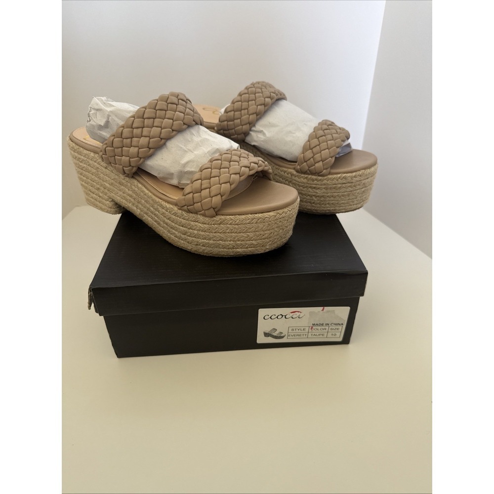 NIB Ccocci Taupe Braided leather platform Everett espadrilles Platform US 10